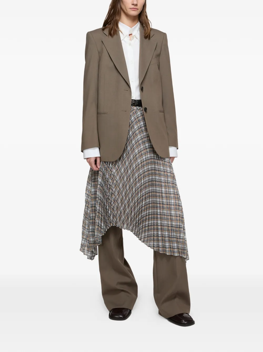 Acne Studios pleated plaid midi skirt - Grijs