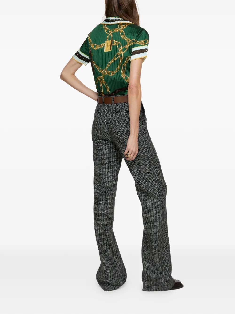  Acne Studios Chain-print Collared Polo Top - Green 