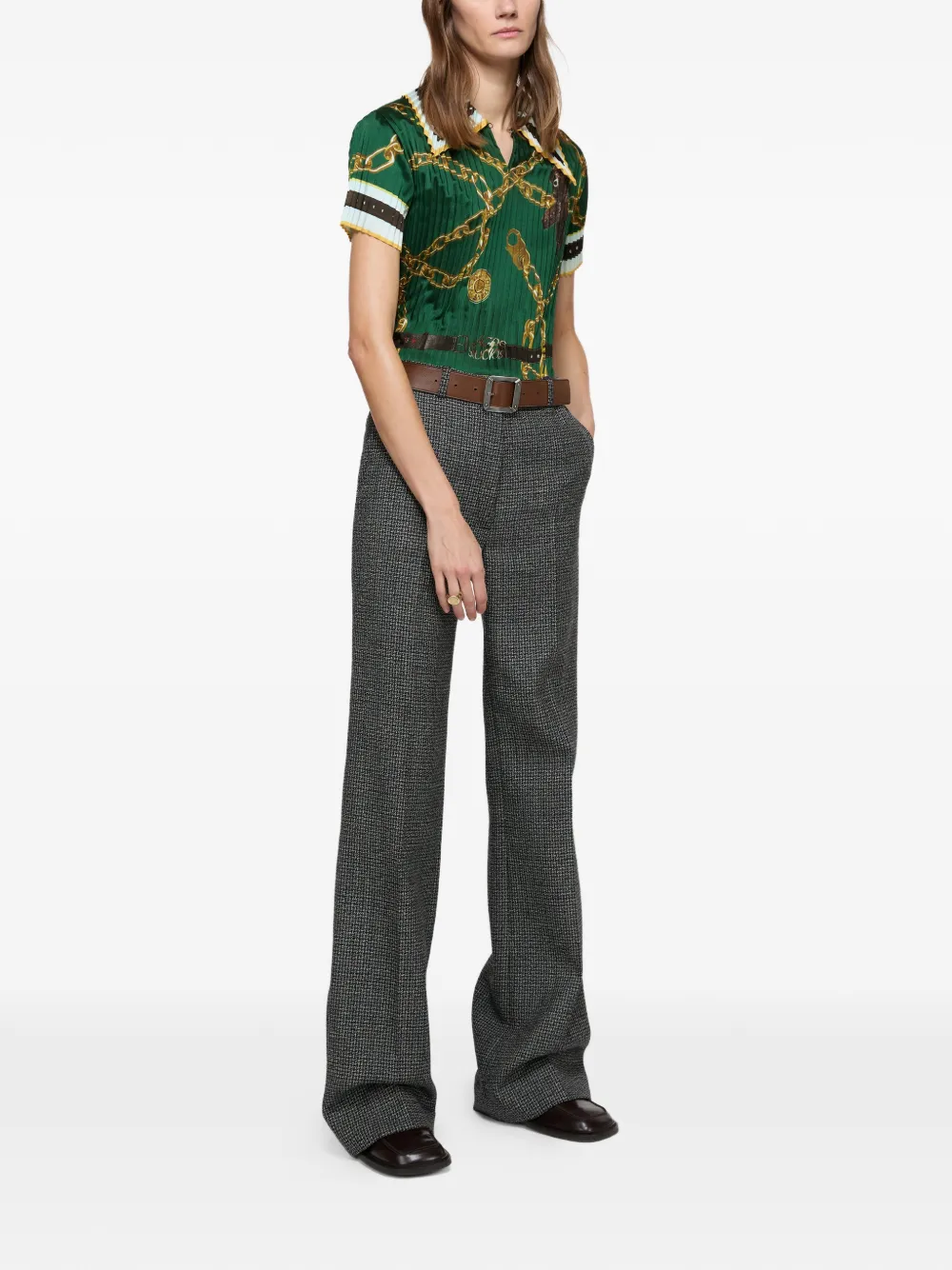 Acne Studios chain-print collared polo top - Groen