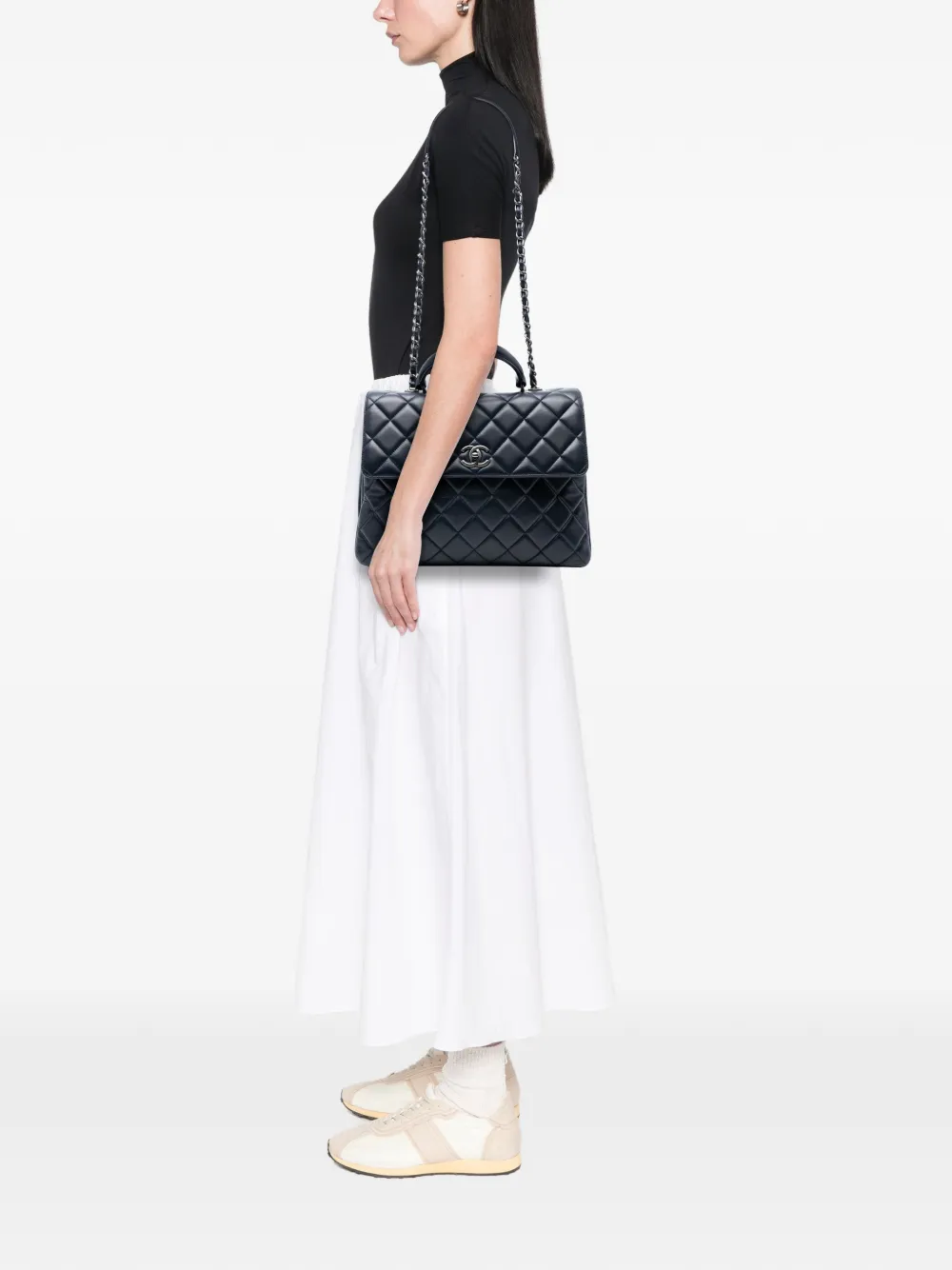 Pre-owned Chanel 2015-2016 Large Lambskin Trendy Cc Top Handle Flap Satchel In Blue