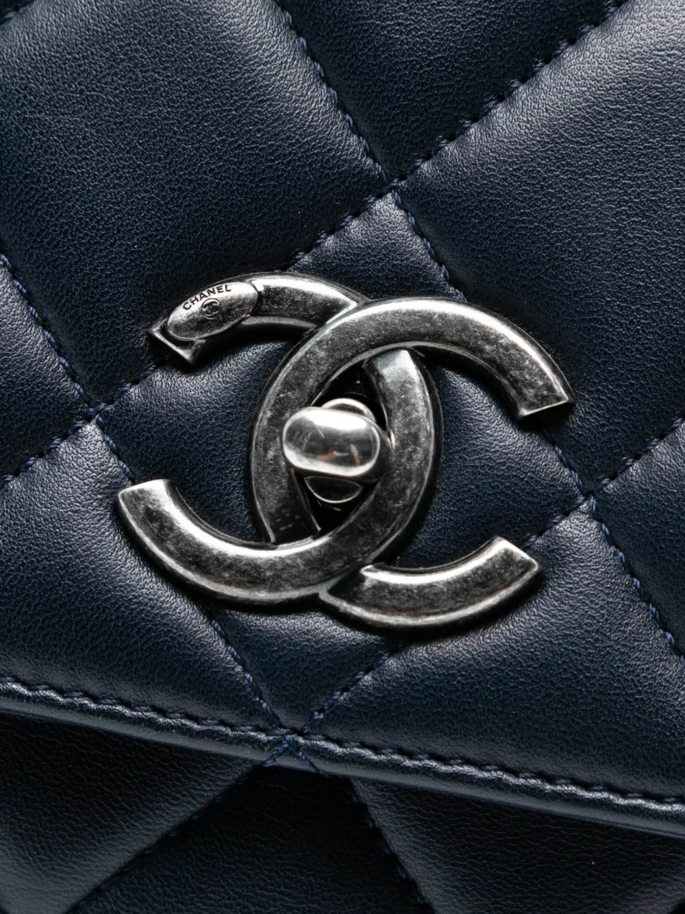 Pre-owned Chanel 2015-2016 Large Lambskin Trendy Cc Top Handle Flap Satchel In Blue