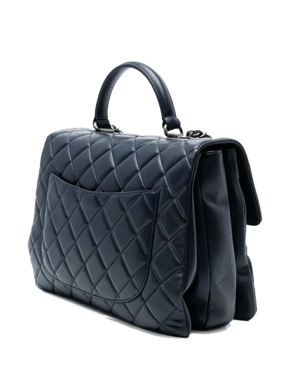 Pre-owned Chanel 2015-2016 Large Lambskin Trendy Cc Top Handle Flap Satchel In Blue