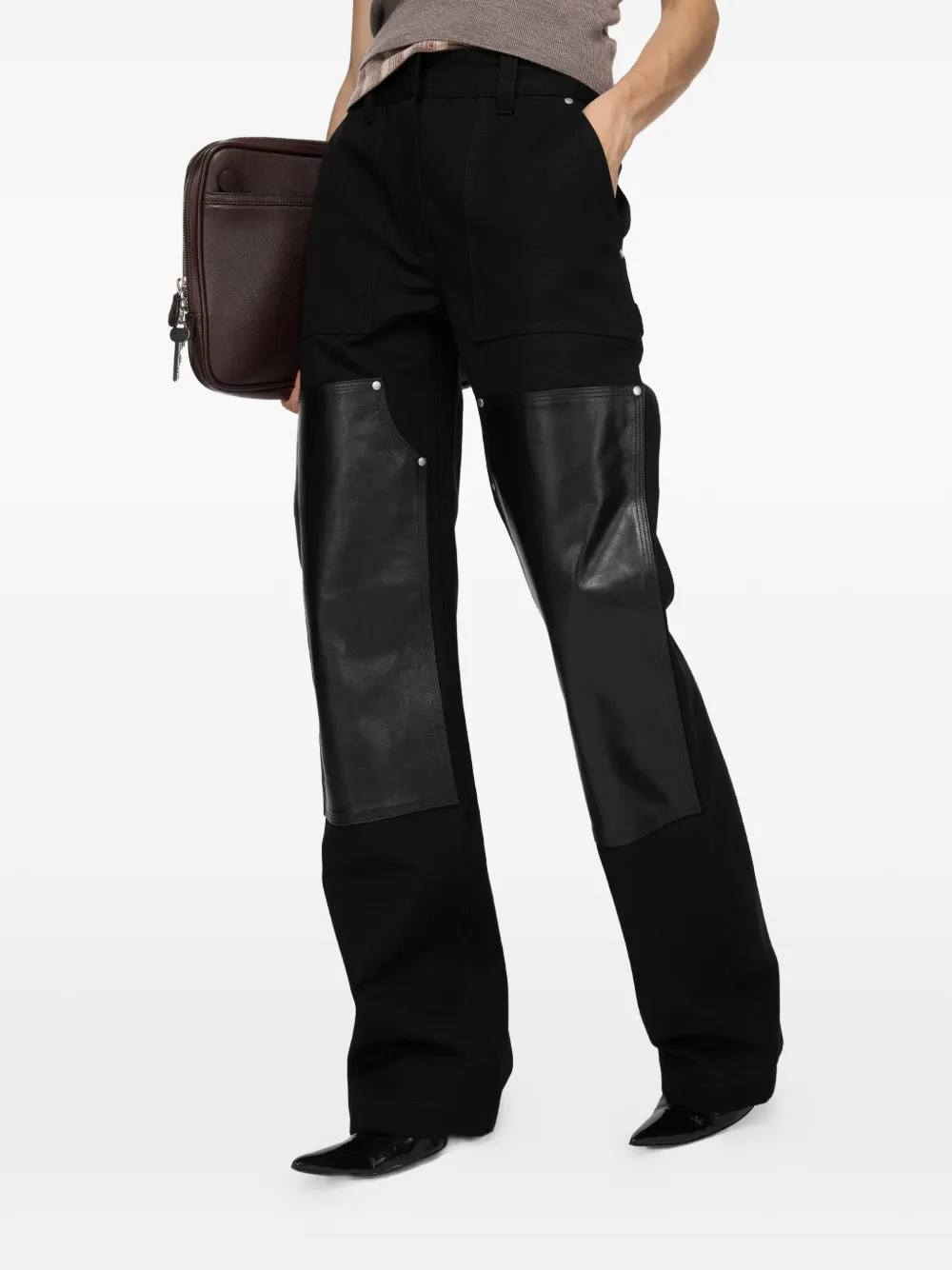 Acne Studios Leather-patch Trousers in Black, view 4
