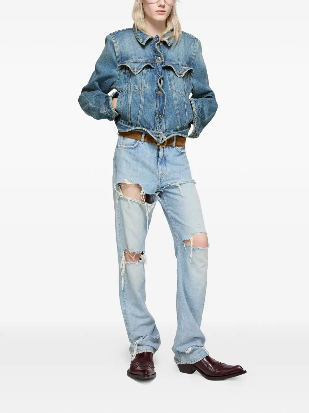 Acne Studios Denim jack met knopen en gewelfde constructie Blauw