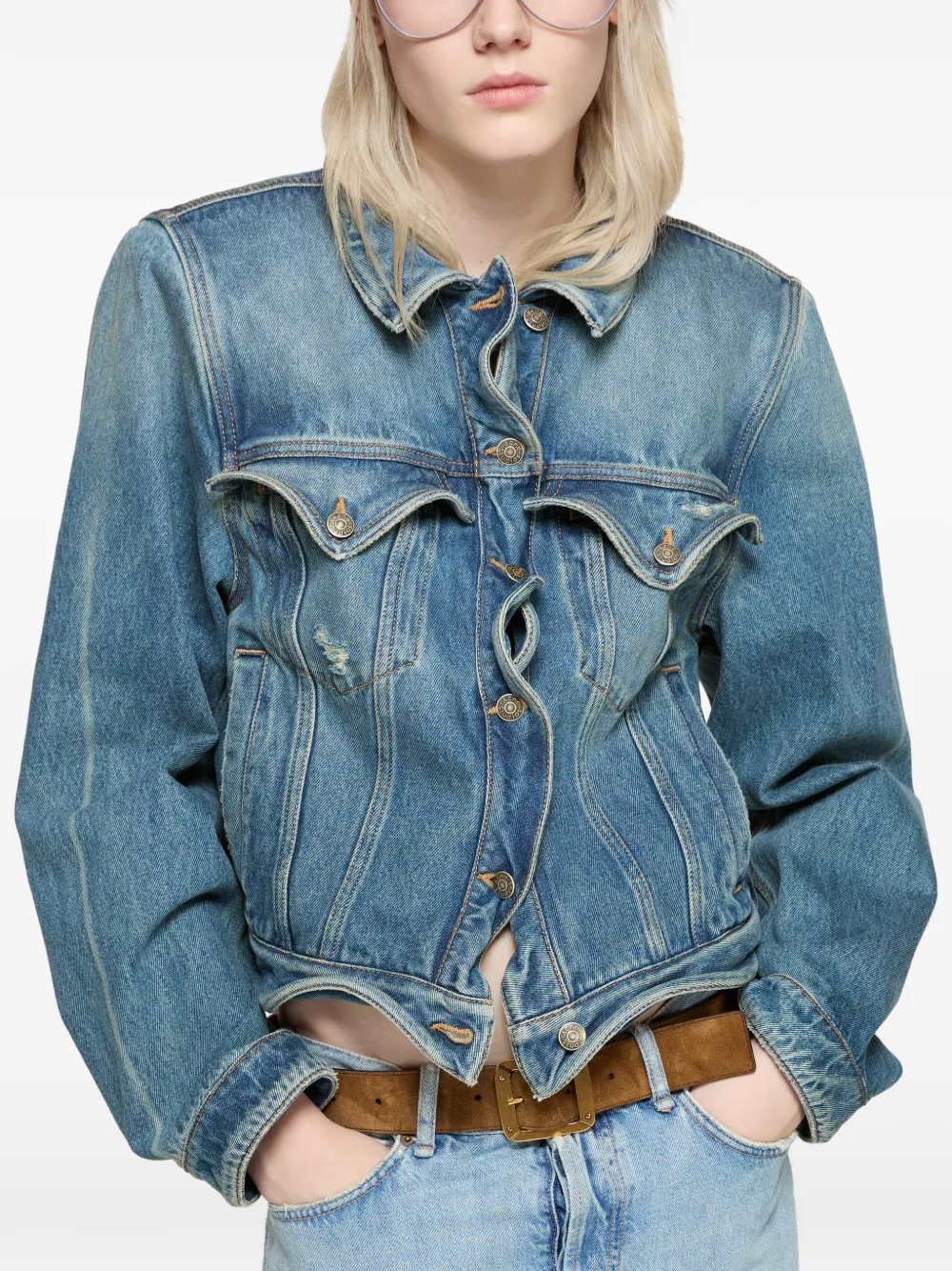 Acne Studios Denim jack met knopen en gewelfde constructie Blauw