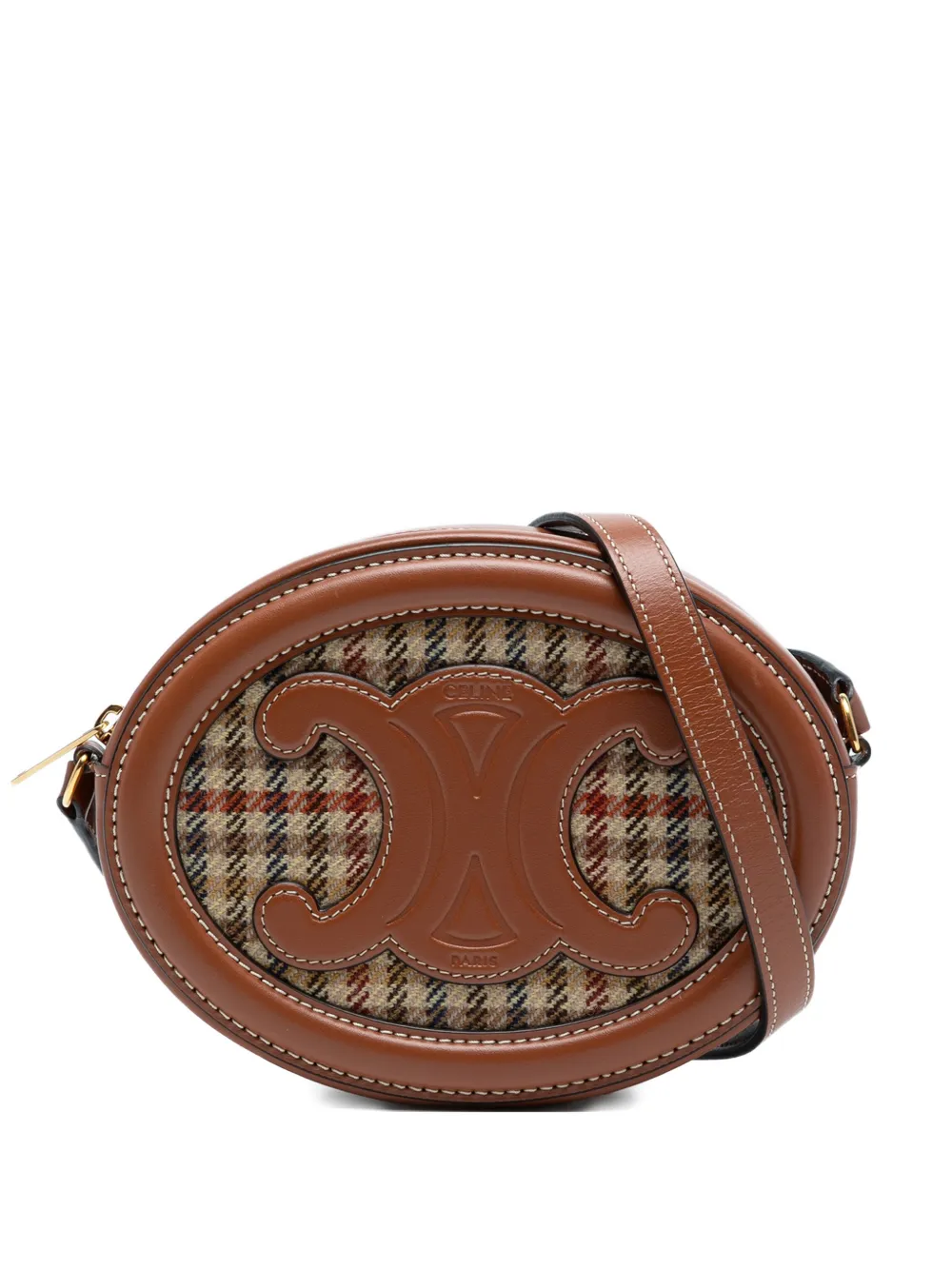Celine Pre-Owned petit sac à bandoulière Triomphe Oval en cuir de veau et toile à motif pied-de-poule (2022) | marron | Image 1