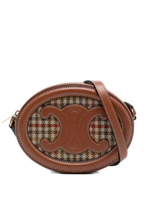 Celine Pre-Owned 2022 Small Houndstooth Canvas and Calfskin Cuir Triomphe Oval crossbody bag