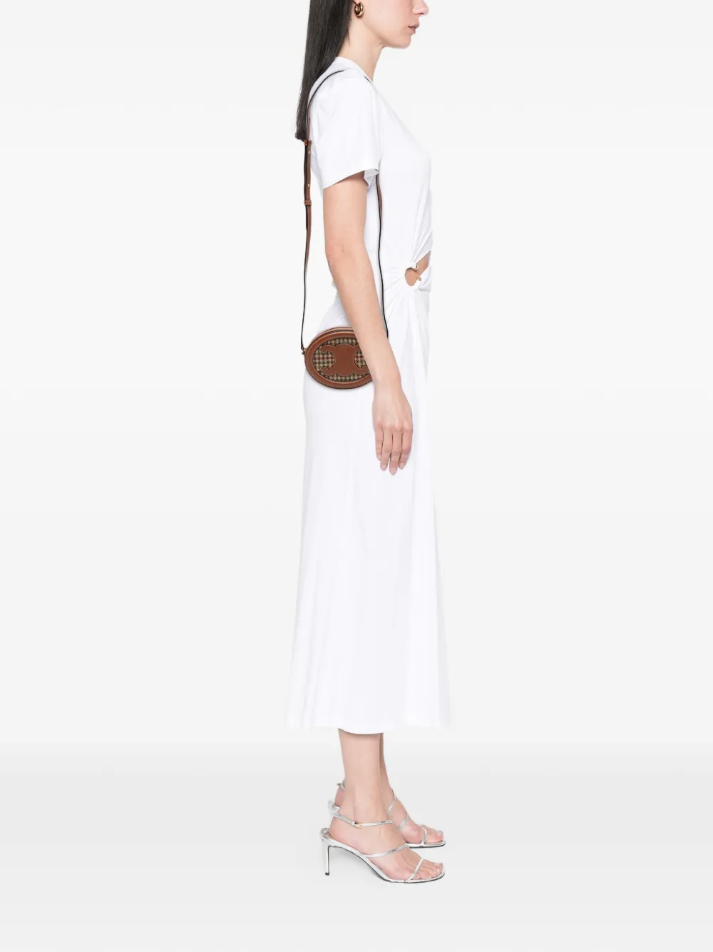 Celine Pre-Owned petit sac à bandoulière Triomphe Oval en cuir de veau et toile à motif pied-de-poule (2022) | Pre-owned | Image 2