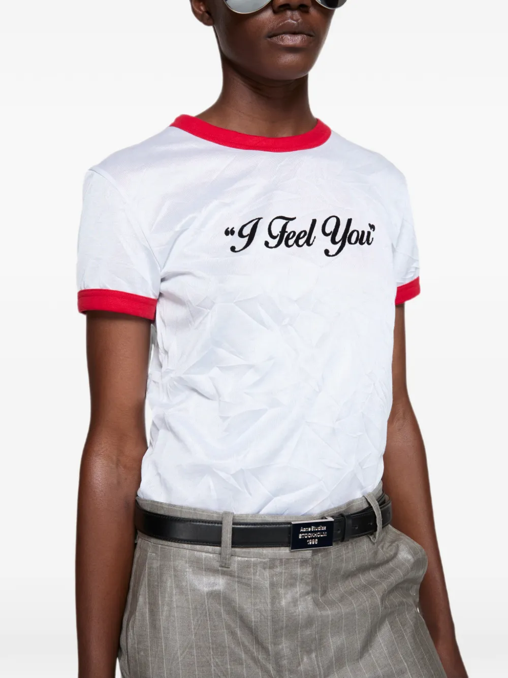 Acne Studios Gekreukt T-shirt met logo Wit