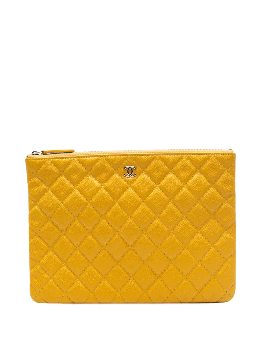 CHANEL Pre-owned 2018 Medium Quilted Caviar O Case Clutch Bag In Yellow