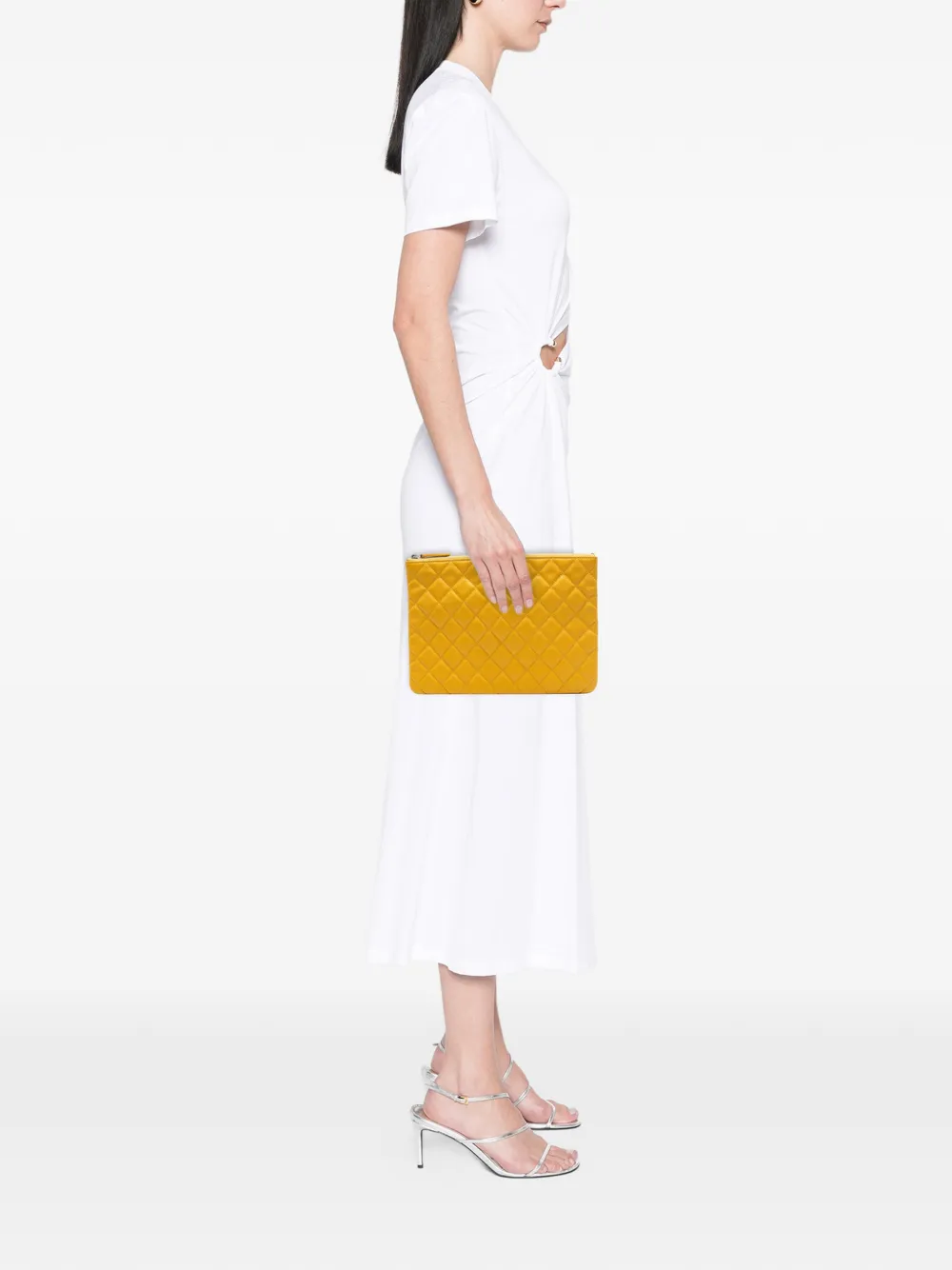 CHANEL Pre-owned 2018 Medium Quilted Caviar O Case Clutch Bag In Yellow