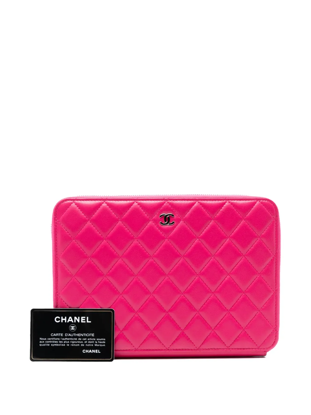 Pre-owned Chanel 2014 Large Quilted Lambskin Zip Around Organizer Clutch Bag In Pink