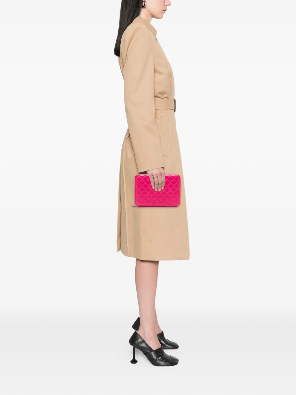 Pre-owned Chanel 2014 Large Quilted Lambskin Zip Around Organizer Clutch Bag In Pink