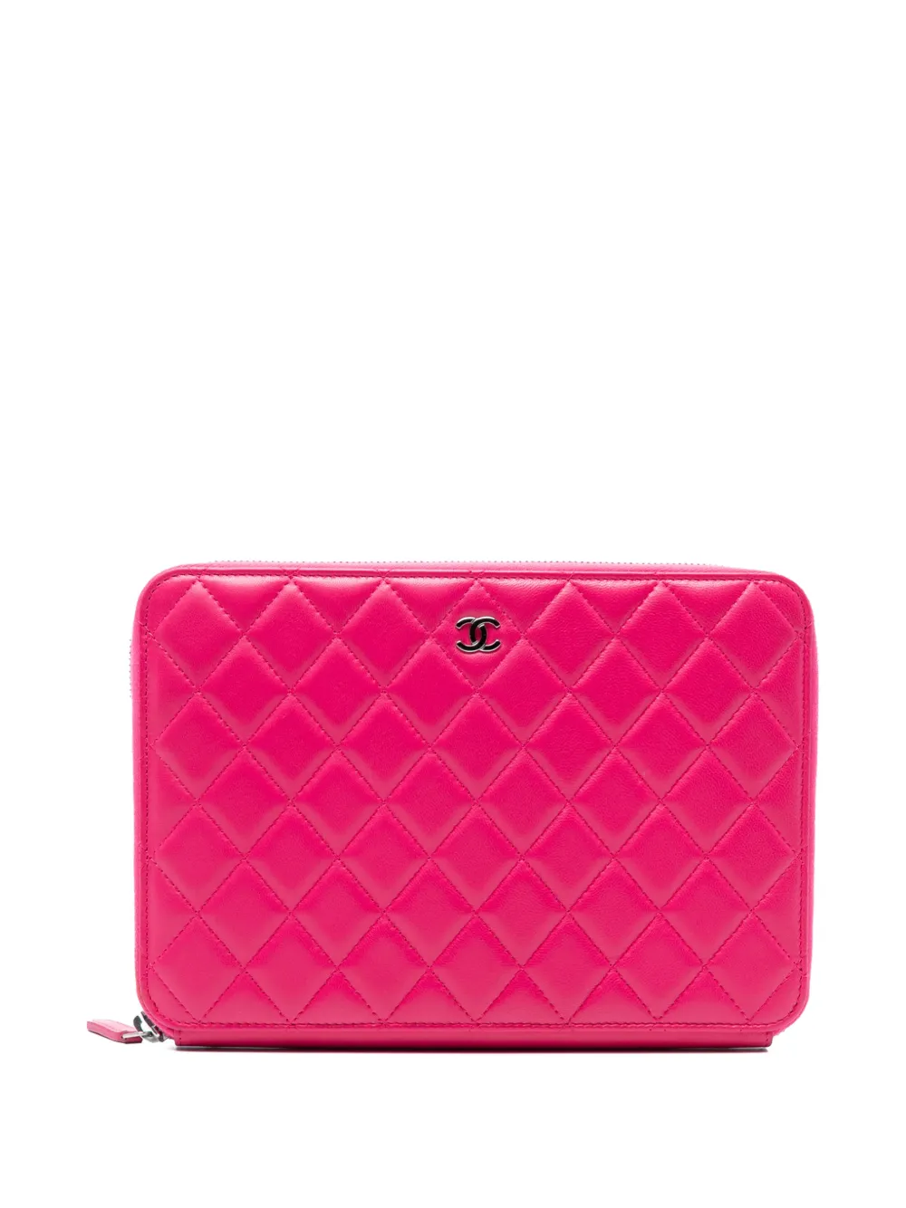 CHANEL Pre-Owned 2014 Large Quilted Lambskin Zip Around Organizer clutch bag - Rosa