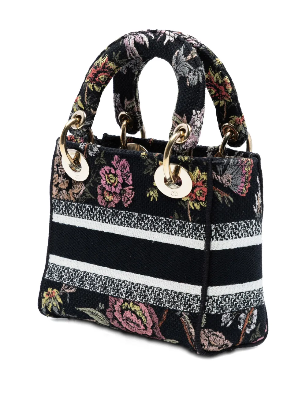 Pre-owned Dior 2022 Mini Embroidered Canvas Mille Fleurs Lady D Lite Satchel In Black