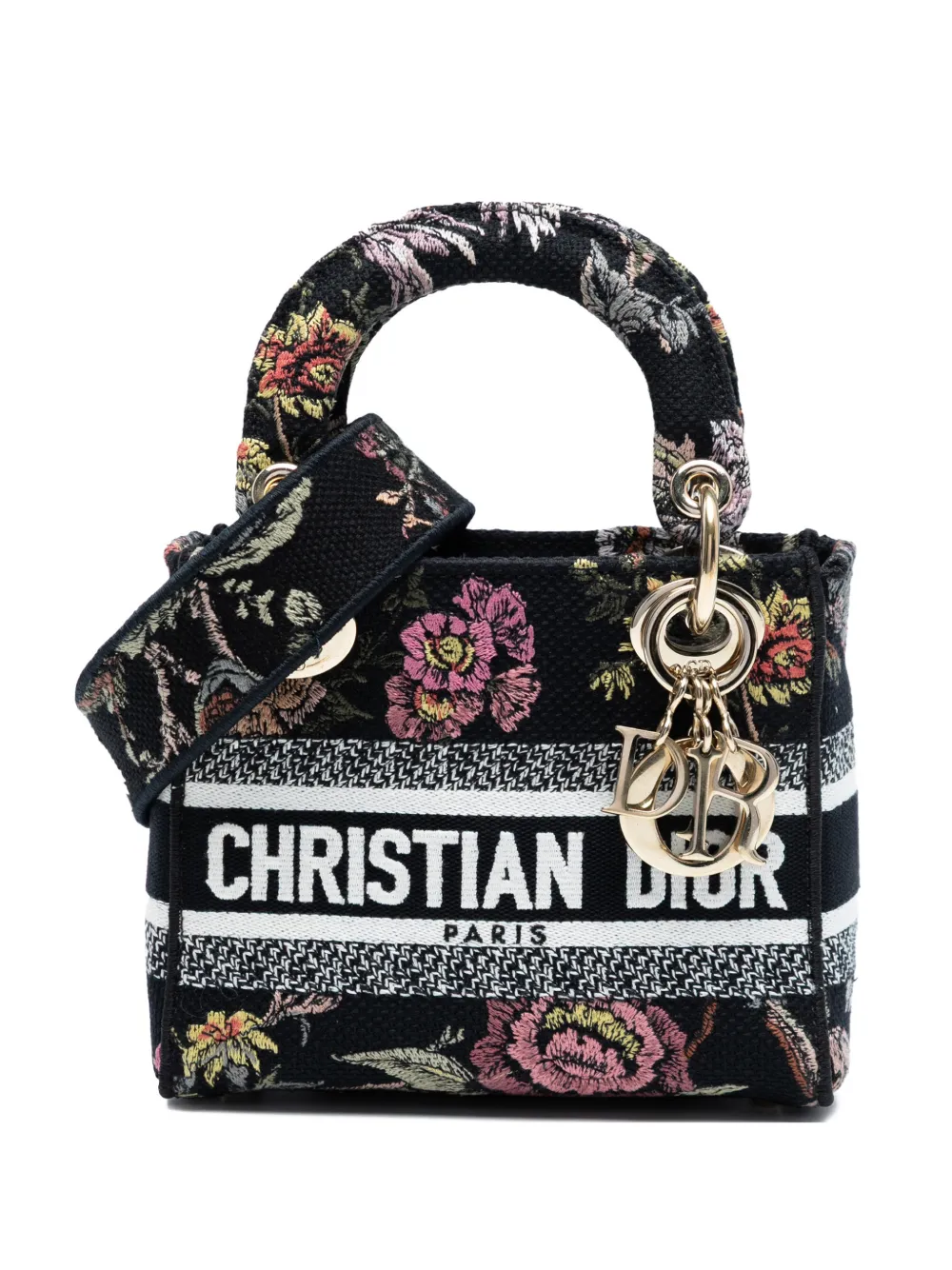 Christian Dior Pre-Owned 2022 ミニ エンブロイダリー キャンバス ミルフルール レディ Dライト Christian Dior Pre-Owned 2022 ミニ エンブロイダリー キャンバス ミルフルール レディ Dライト