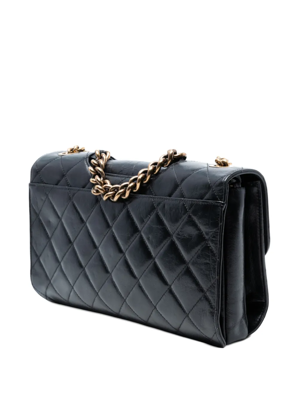 Pre-owned Chanel 2014-2015 Large Cc Quilted Glazed Calfskin Perfect Edge Flap Satchel In Black