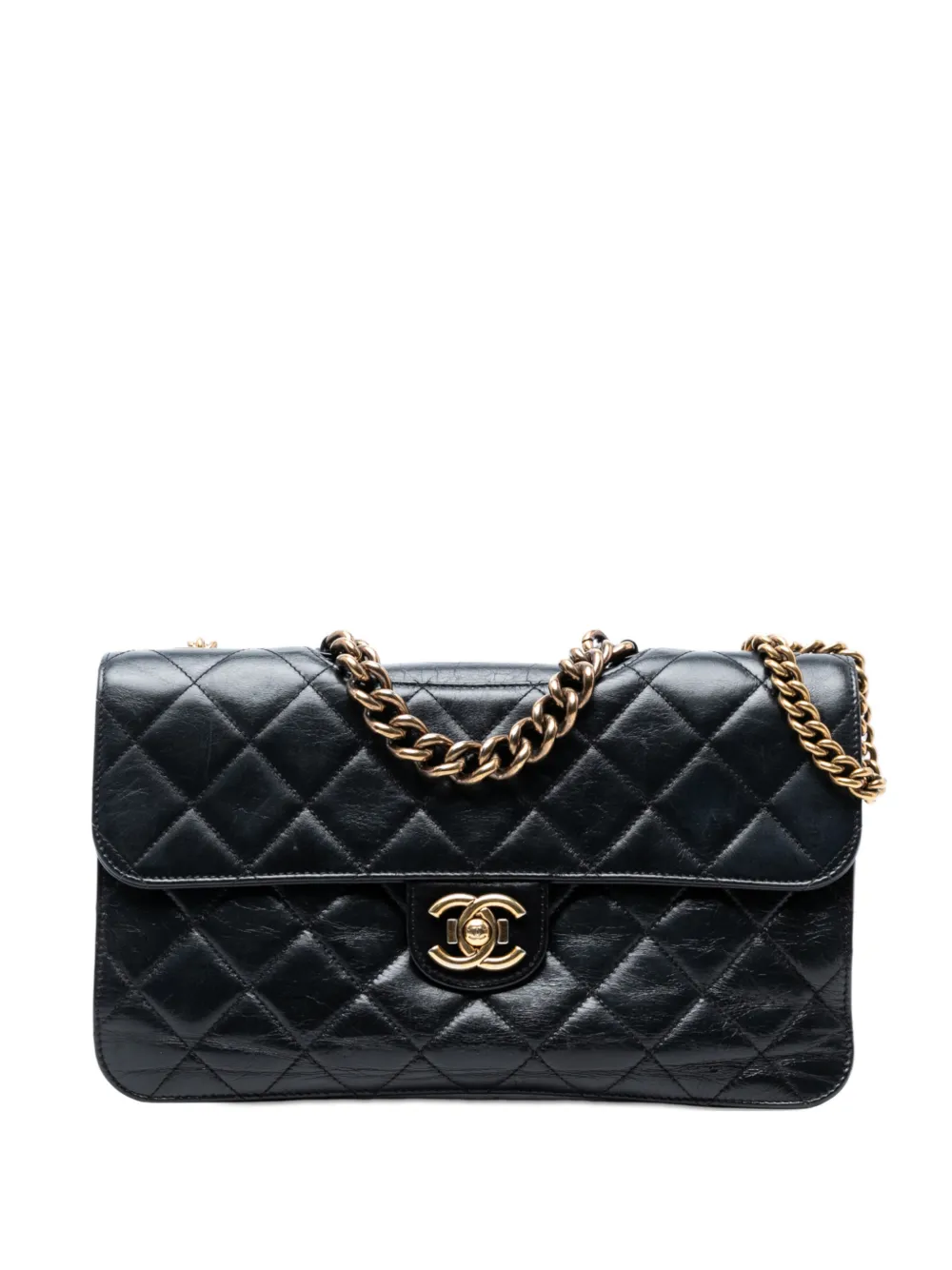 CHANEL Pre-Owned 2014-2015 Large CC Quilted Glazed Calfskin Perfect Edge Flap satchel | Black | Image 1