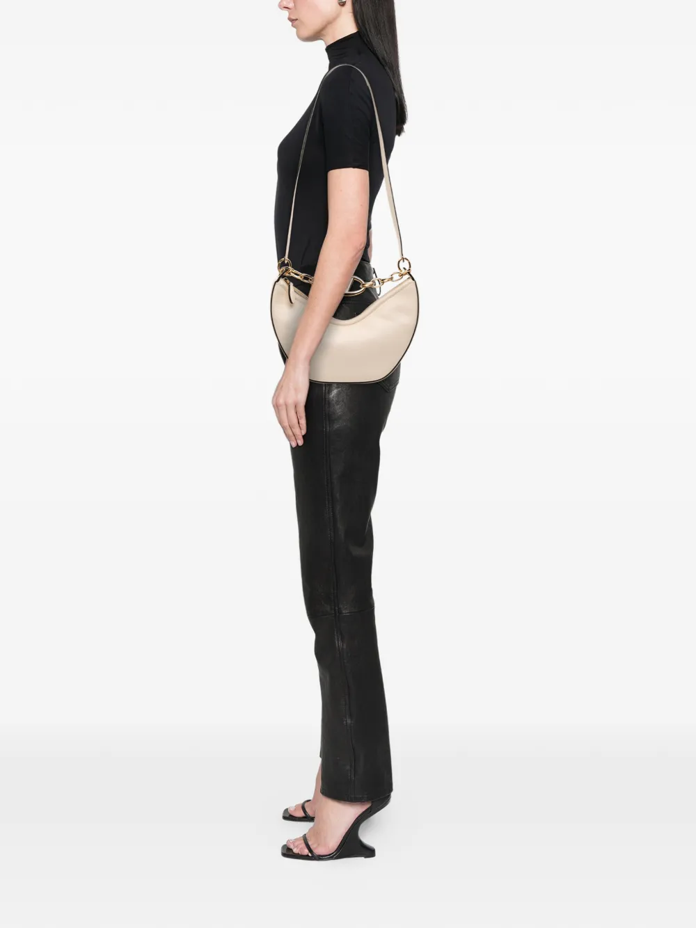 Pre-owned Valentino Garavani 2018-2025 Small Grainy Calfskin Vlogo Moon Hobo Satchel In White