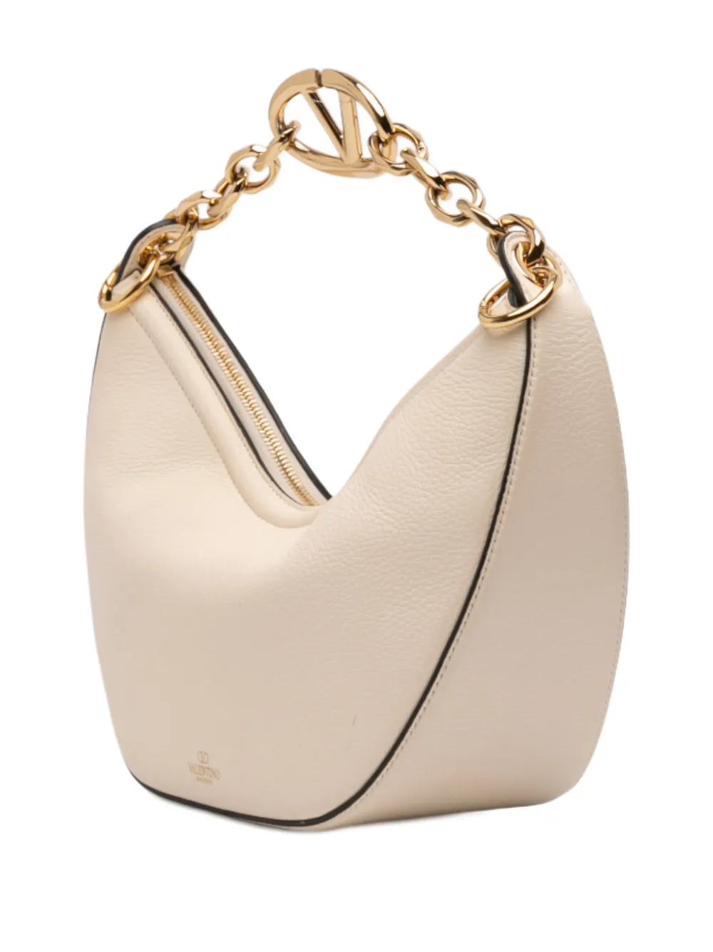 Pre-owned Valentino Garavani 2018-2025 Small Grainy Calfskin Vlogo Moon Hobo Satchel In White