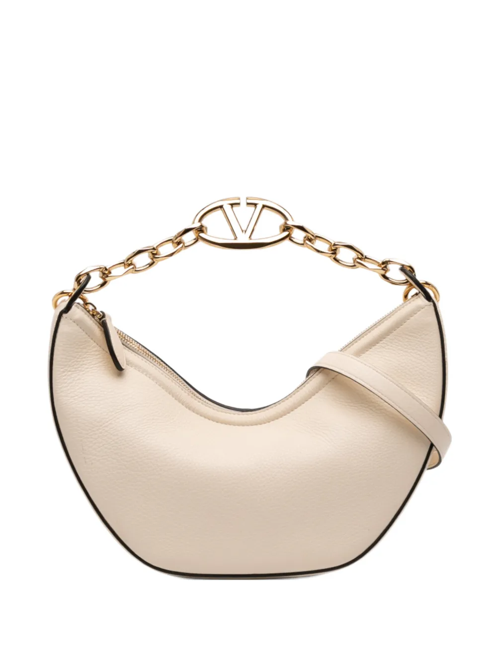 Valentino Garavani Pre-Owned 2018-2025 Small Grainy Calfskin VLogo Moon Hobo satchel - Bianco