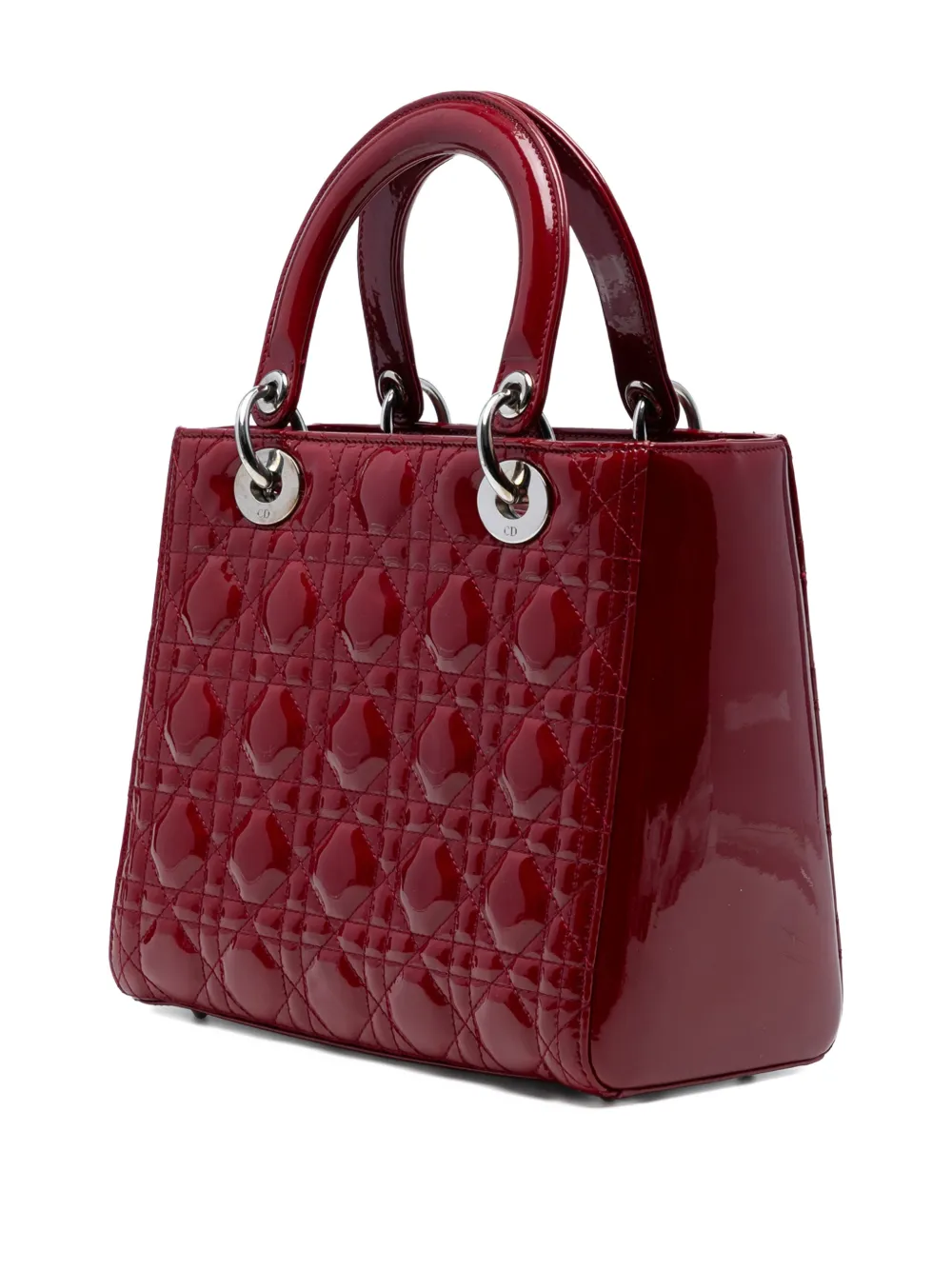DIOR Pre-owned 2015 Medium Patent Cannage Lady Satchel In Red