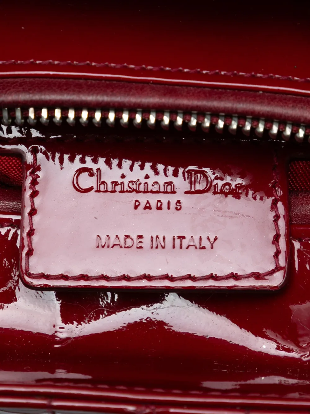 DIOR Pre-owned 2015 Medium Patent Cannage Lady Satchel In Red