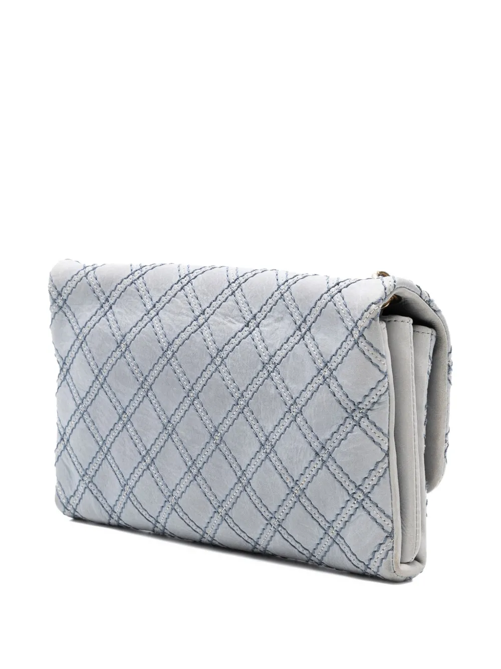 Pre-owned Chanel 2014 Medium Quilted Calfskin Triple Stitched Flap Crossbody Bag In Blue