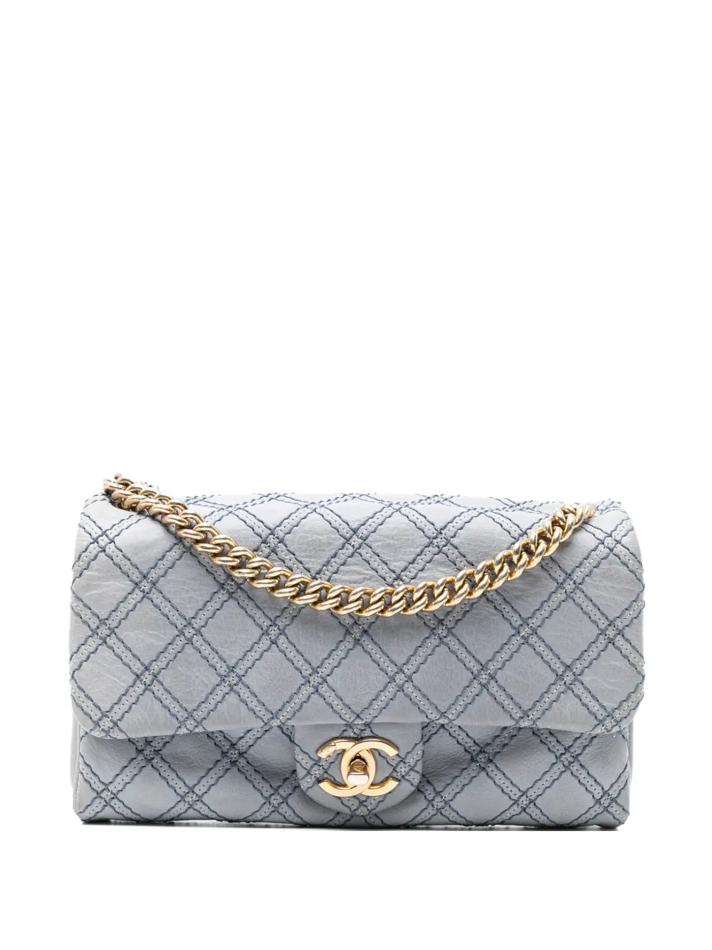 Pre-owned Chanel 2014 Medium Quilted Calfskin Triple Stitched Flap Crossbody Bag In Blue