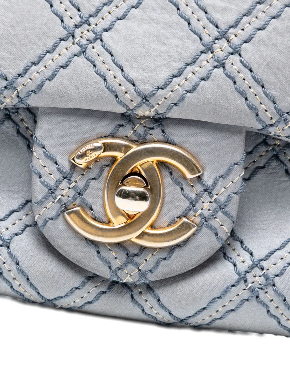 Pre-owned Chanel 2014 Medium Quilted Calfskin Triple Stitched Flap Crossbody Bag In Blue