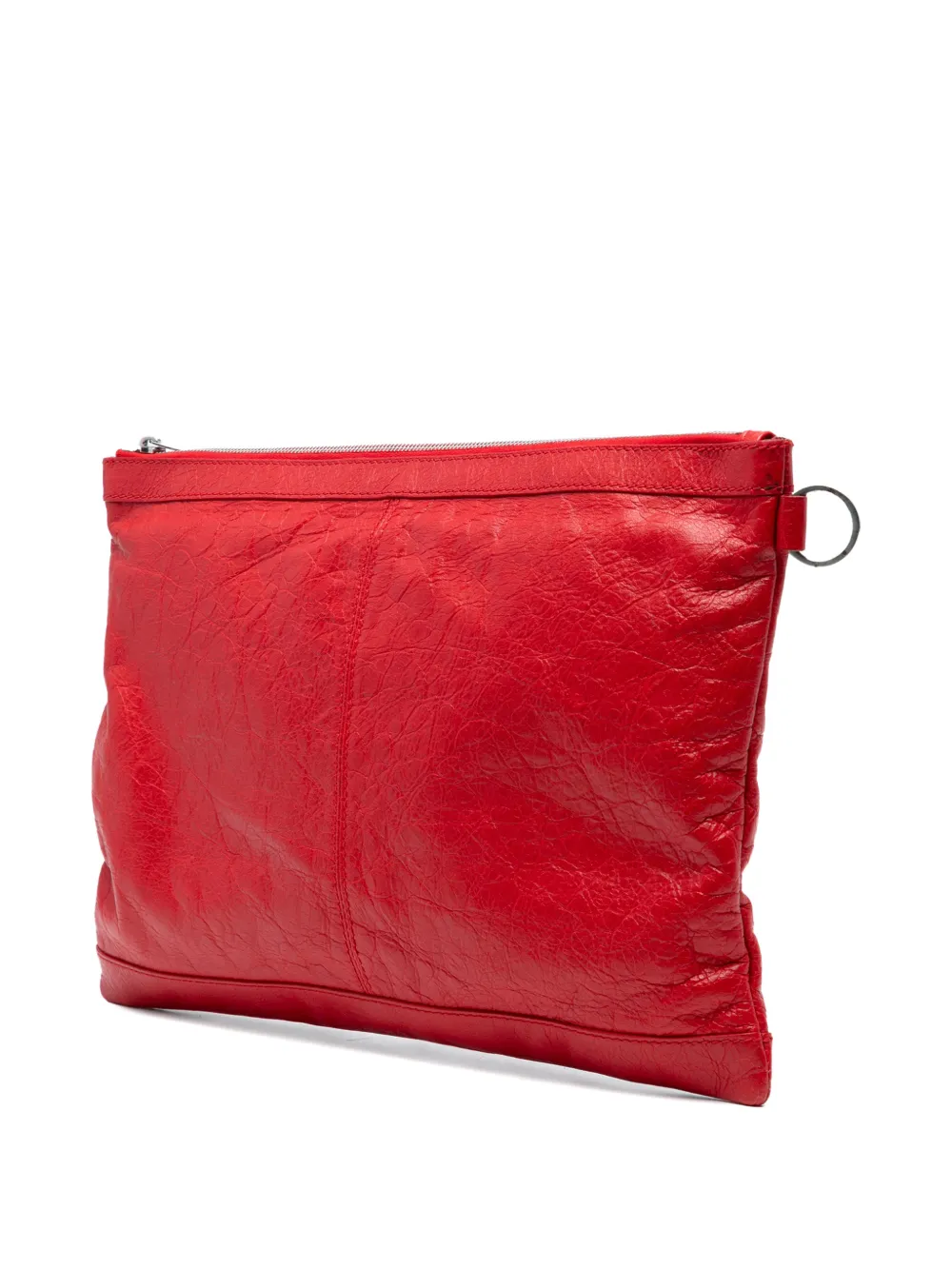 BALENCIAGA Pre-owned 2017 Lambskin Motocross Classic Clip L Clutch Bag In Red