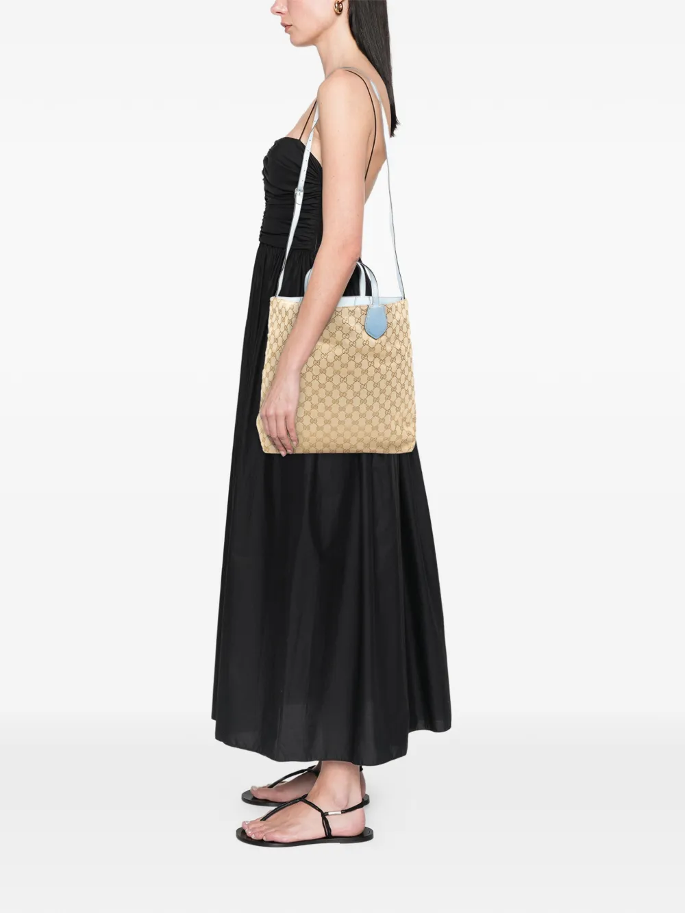 Pre-owned Gucci 2000-2015 Gg Canvas Reversible Tote Satchel In Blue