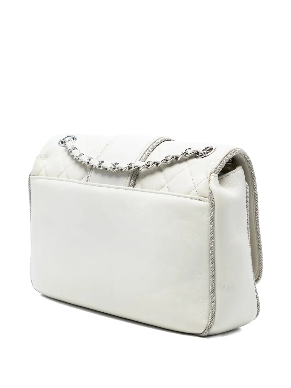 CHANEL Pre-owned 2019 Quilted Lambskin And Metallic Trim Elementary Chic Flap Crossbody Bag In White