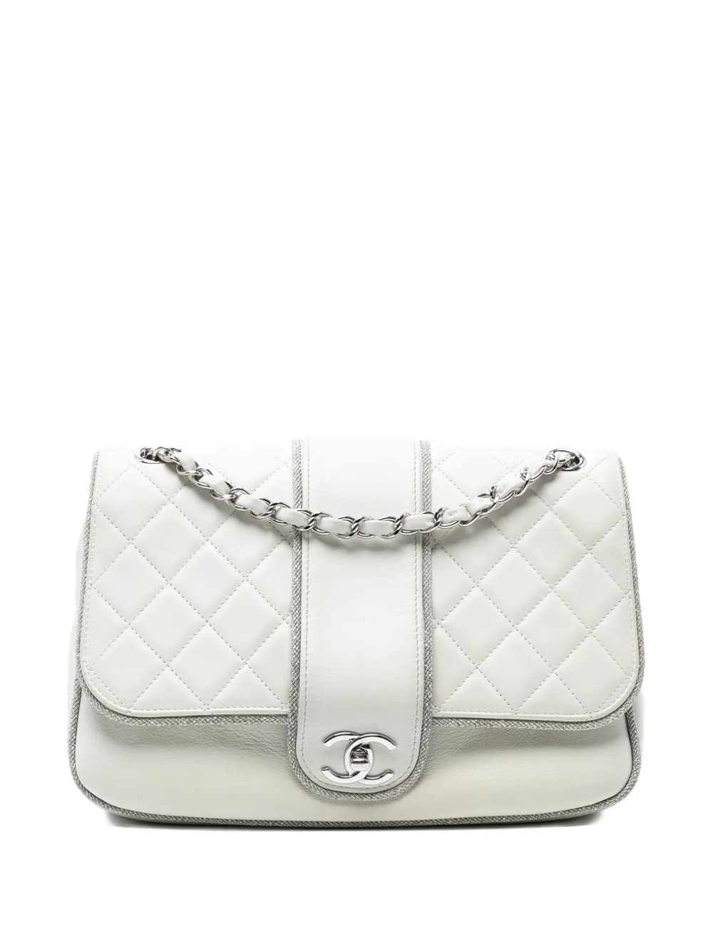CHANEL Pre-Owned 2019 Quilted Lambskin and Metallic Trim Elementary Chic Flap crossbody bag - Bianco