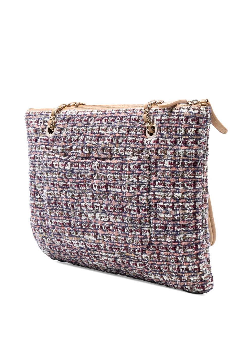 CHANEL Pre-owned 2019 Quilted Lambskin And Tweed Double Case With Chain Crossbody Bag In Brown