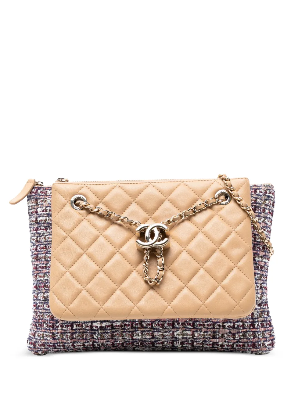 CHANEL Pre-Owned 2019 Quilted Lambskin and Tweed Double Case with Chain crossbody bag - Brown
