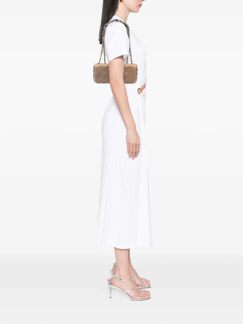 Pre-owned Chanel 2010-2011 Small Quilted Lambskin And Tweed Chain Flap Shoulder Bag In Brown