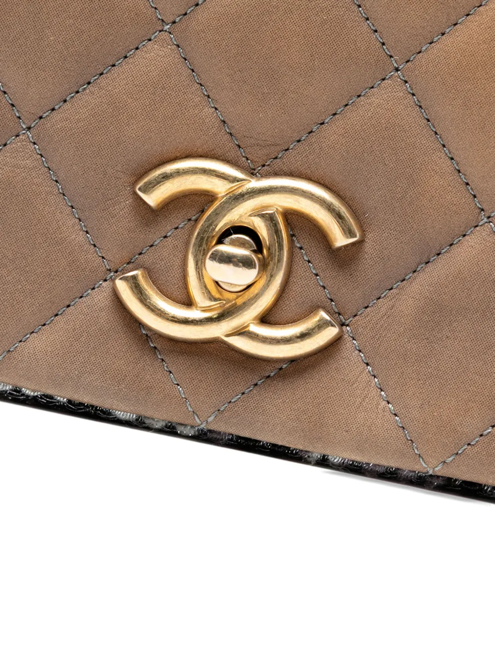 Pre-owned Chanel 2010-2011 Small Quilted Lambskin And Tweed Chain Flap Shoulder Bag In Brown