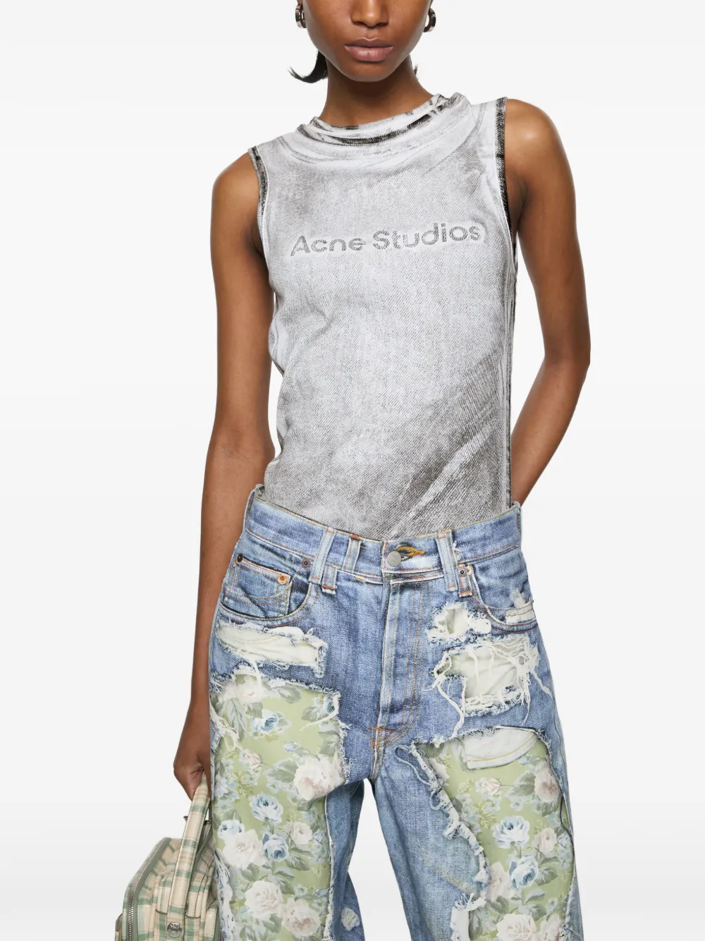 Acne Studios Layered Logo Tank Top in Grey, view 4