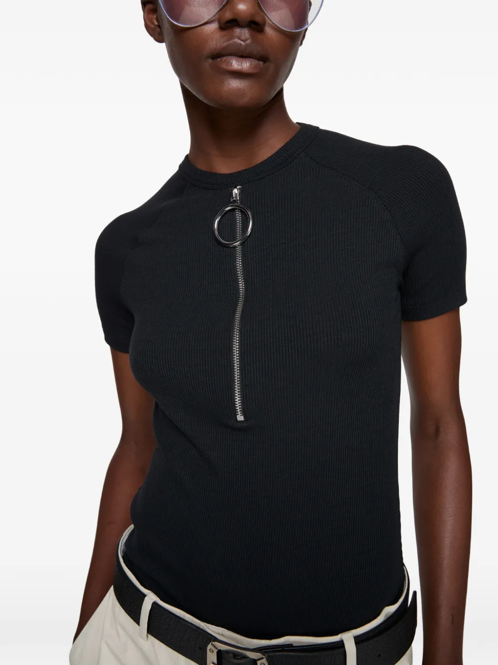 Acne Studios Geribbeld T-shirt met rits Zwart