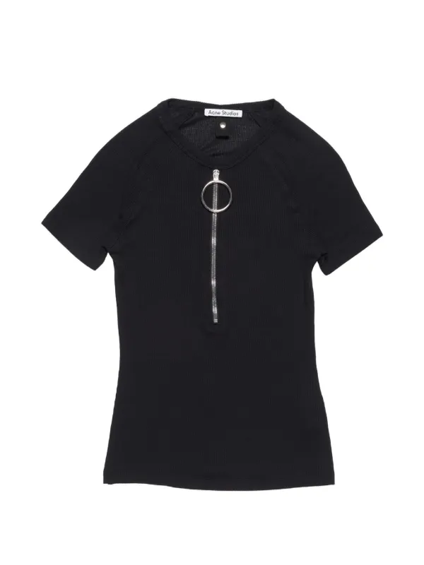 Acne Studios Ribbed T-shirt with Zipper in Black