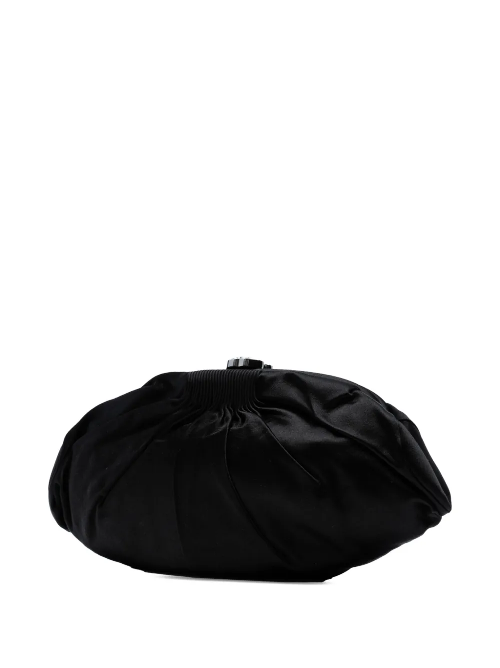 Pre-owned Chanel 2009-2010 Cc Pleated Satin Frame Evening Clutch Bag In Black