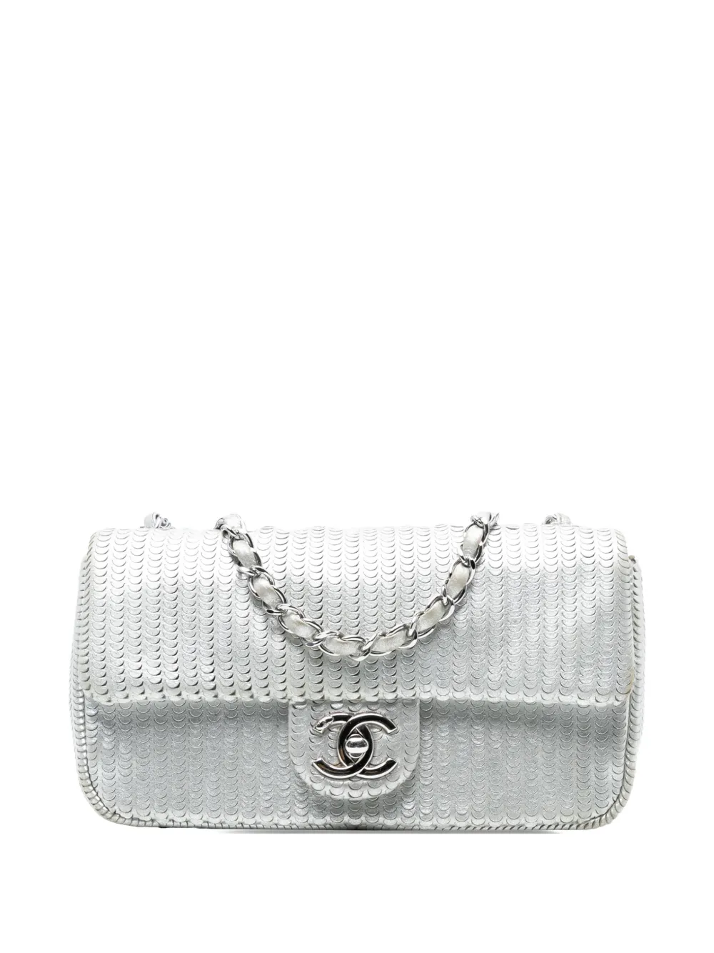 CHANEL Pre-owned 2014 Small Metallic Lambskin Laser Cut Flap Shoulder Bag In Silver
