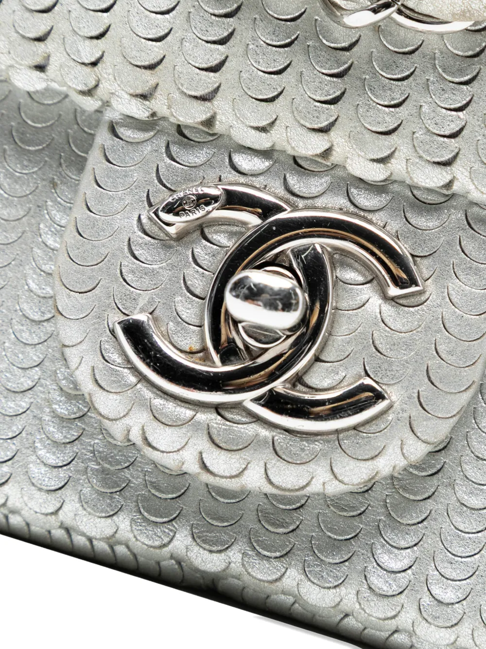 CHANEL Pre-owned 2014 Small Metallic Lambskin Laser Cut Flap Shoulder Bag In Silver