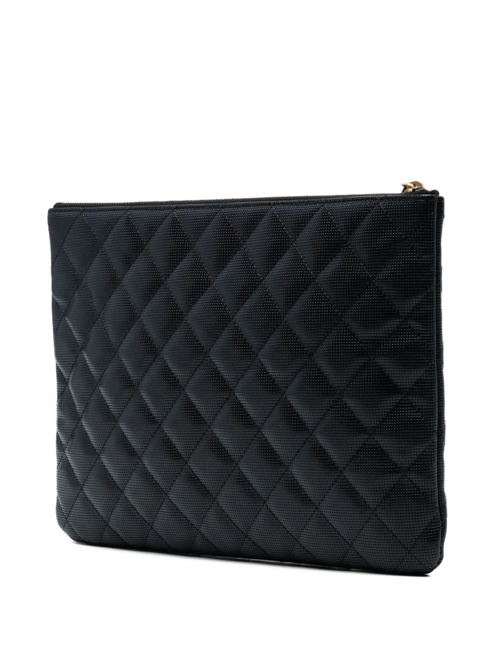 CHANEL Pre-owned 2015-2016 Medium Quilted Calfskin Pixel Effect O Case Clutch Bag In Black