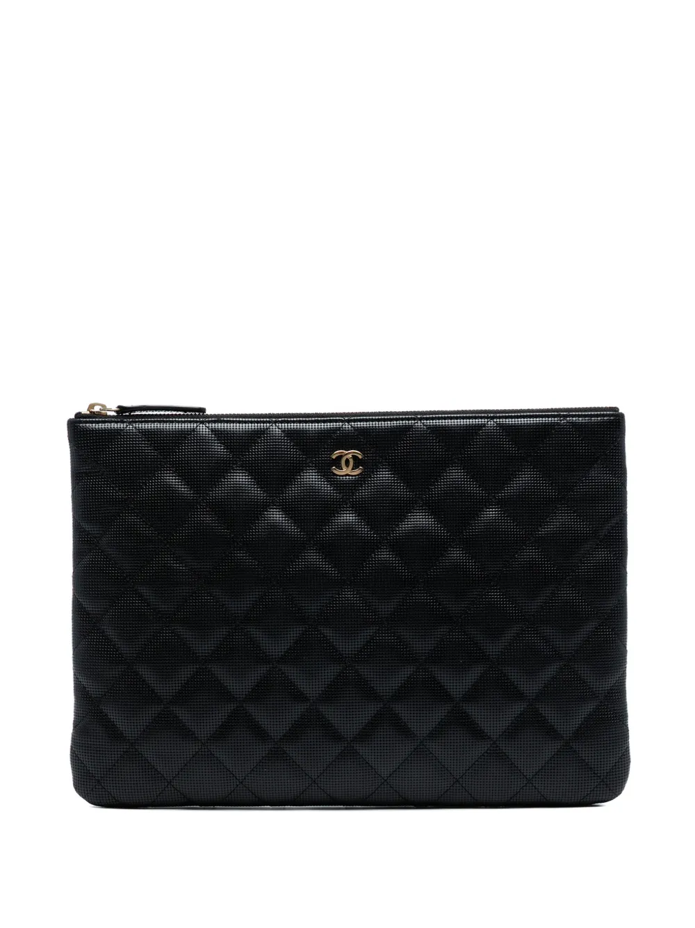 CHANEL Pre-owned 2015-2016 Medium Quilted Calfskin Pixel Effect O Case Clutch Bag In Black