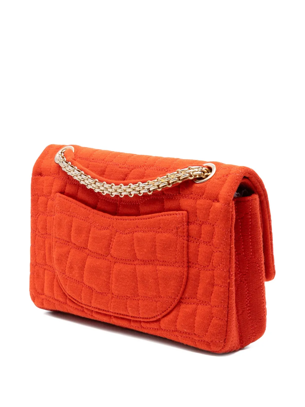 Pre-owned Chanel 2006-2008 Reissue 2.55 Quilted Jersey Coco Croc Double Flap 225 Shoulder Bag In Orange