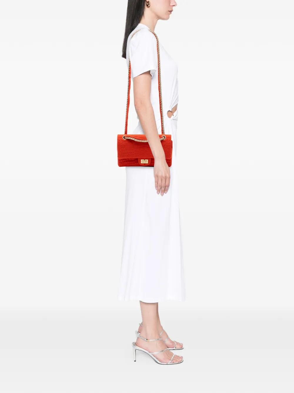 Pre-owned Chanel 2006-2008 Reissue 2.55 Quilted Jersey Coco Croc Double Flap 225 Shoulder Bag In Orange