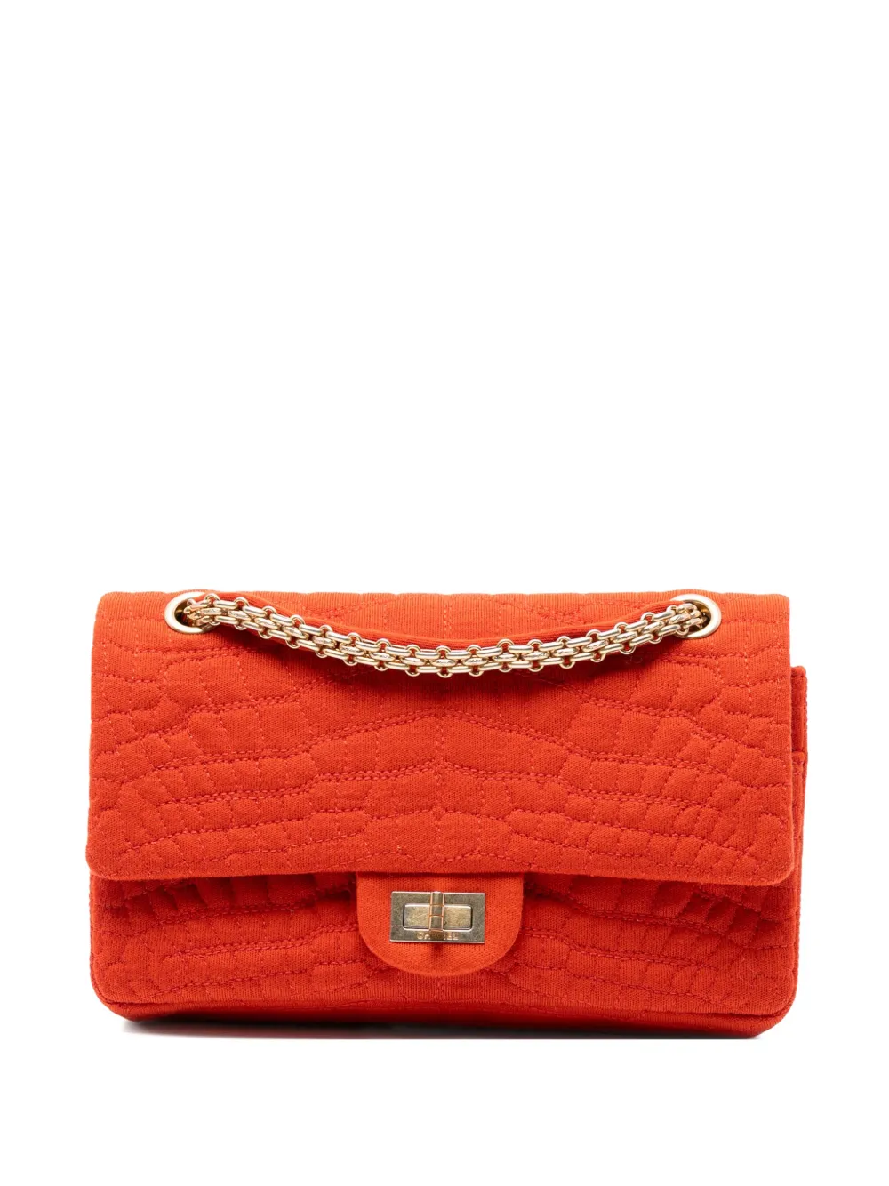 Pre-owned Chanel 2006-2008 Reissue 2.55 Quilted Jersey Coco Croc Double Flap 225 Shoulder Bag In Orange