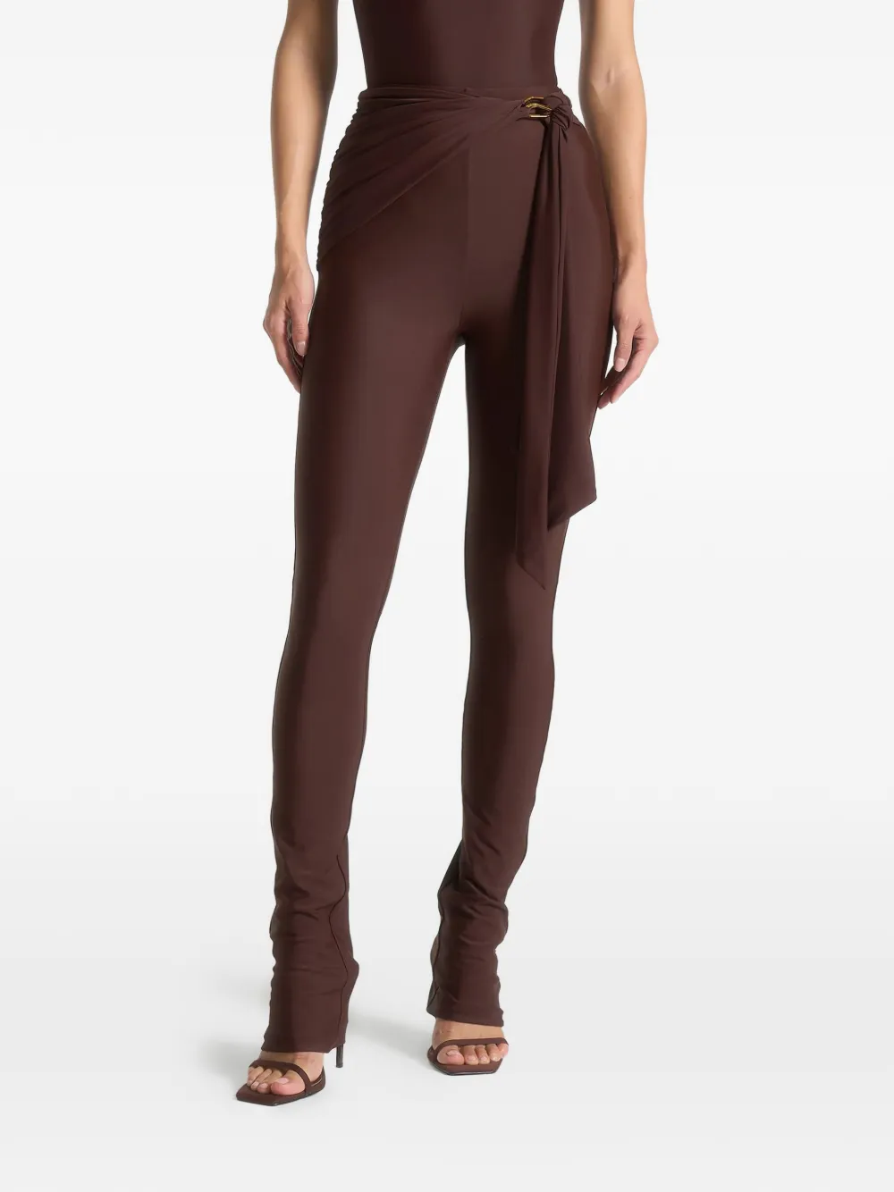 Manière De Voir Gathered-detail Leggings In Brown